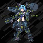 1girl arm_cannon armored_core bangs blue_hair breasts clenched_hand covered_navel dated eyebrows_visible_through_hair gun highres holding holding_gun holding_weapon mecha_musume mecha_request michi_kuso missile_pod personification sailor_collar shoulder_cannon skin_tight small_breasts smile solo weapon 