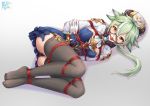  bondage gag green_hair hat long_hair ponytail rope tagme_(character) thighhighs yiduan_zhu 