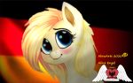  2020 alina_engel_(oc) alinaarts_(artist) anonymous_artist aryan blonde_hair blue_eyes blush cutie_mark digital_media_(artwork) equid equine eye_contact eyebrows eyelashes fan_character feral flag fluffy_ears friendship_is_magic hair hasbro horse long_hair looking_at_another looking_at_viewer mammal mane my_little_pony pony signature solo sparkling_eyes tongue tongue_out waving_flag white_body wings 