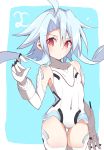  1girl ahoge bare_shoulders blush breasts elbow_gloves gloves hair_between_eyes highres leotard light_blue_hair looking_at_viewer neptune_(series) power_symbol red_eyes shimeji_wyvern short_hair_with_long_locks small_breasts solo symbol-shaped_pupils thighhighs white_gloves white_heart white_leotard 