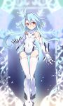  1girl absurdres ahoge bare_shoulders blush breasts elbow_gloves gloves hair_between_eyes highres leotard light_blue_hair looking_at_viewer neptune_(series) power_symbol red_eyes shimeji_wyvern short_hair_with_long_locks small_breasts solo symbol-shaped_pupils thighhighs white_gloves white_heart white_leotard 