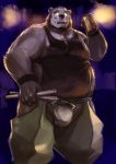  2016 anthro asian_clothing belly black_nose brown_body brown_fur clothing east_asian_clothing fundoshi fur hi_res humanoid_hands japanese_clothing kemono kita_9999 love_mechanic male mammal moobs night nipples overweight overweight_anthro overweight_male shirt solo tom_(lm) topwear underwear ursid 