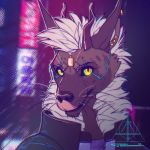  anthro bovid caprine caprine_demon cyberpunk cyberpunk_2077 demon devil_horns_(disambiguation) goat goat_demon hyaenid hybrid hyenaface hyenafur hyenahyena invalid_tag killingtea mammal neon neon_lights solo ti-killa vaporwave 