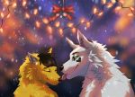  arctic_wolf asian_mythology canid canine canis christmas dar.tiss east_asian_mythology female feral fox fox_spirit gift golden hi_res holidays kira licking male male/female mammal mistletoe mythology plant redpaw rio tongue tongue_out wolf 