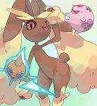  :d blue_eyes bunny closed_eyes commentary creature english_commentary eyelashes feet_out_of_frame gen_4_pokemon gen_5_pokemon lopunny munna no_humans open_mouth pink_eyes pinkgermy pokemon pokemon_(creature) rotom rotom_(normal) simple_background smile standing white_background 