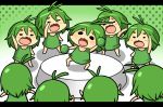  :3 :d animated animated_gif arm_up bangs black_eyes character_request commentary_request copyright_request dr._omonemushi dress green_dress green_hair himouto!_umaru-chan medium_hair no_pupils open_mouth parody shiny shiny_hair smile ugoira 