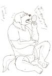  2014 anthro bottomwear canid canine canis clothing dessert domestic_dog eating food ice_cream japanese_text kemono kotori male mammal shirt shorts simple_background sitting sketch slightly_chubby solo text tongue tongue_out topwear white_background 