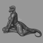  1:1 2020 anthro breasts cybernetic_arm cybernetic_leg cybernetic_limb digital_media_(artwork) doktor-savage female genitals greyscale hi_res humanoid_hands looking_at_viewer monochrome nipples non-mammal_breasts nude pussy scalie signature solo zahara_(jerreyrough) 