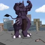  1:1 2017 2_toes abs anthro big_muscles big_penis black_penis claws concrete dong2fm english_text flaccid flexing_bicep genitals grey_body hi_res huge_muscles huge_penis humanoid_genitalia humanoid_penis hyper hyper_genitalia hyper_penis lombax looking_at_viewer male mammal markings muscular muscular_anthro muscular_arms muscular_male outside penis ratchet_and_clank rxon_(character) solo sony_corporation sony_interactive_entertainment tail_tuft text toes tuft vein veiny_penis video_games white_claws white_markings 