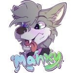  1:1 2020 alpha_channel anthro black_nose canid canine cheek_tuft english_text eyebrow_through_hair eyebrows facial_tuft fur green_eyes grey_body grey_fur hair hirozu male mammal manxy_woofer muzzle_(marking) open_mouth profile_picture simple_background solo text tongue tongue_out translucent translucent_hair transparent_background tuft 