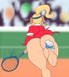  anthro bodily_fluids butt canid canine canis domestic_dog female hi_res kaboozle mammal solo sweat tennis 