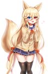  &lt;3 2019 absurd_res animal_humanoid blonde_hair blue_eyes blush bottomwear canid canid_humanoid clothing collar cute_fangs female hair heterochromia hi_res honyang humanoid legwear long_hair looking_at_viewer mammal mammal_humanoid open_mouth pigtails red_eyes school_uniform simple_background skirt smile solo stockings uniform white_background 