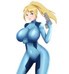  artist_name blue_bodysuit bodysuit cosplay highres mangakay metroid original samus_aran samus_aran_(cosplay) self_upload stun_gun super_smash_bros. zero_suit 