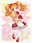  1girl :o aisaki_emiru bangs blunt_bangs bow bowtie commentary_request diamond_(symbol) dress floating_hair flower hair_bow heart heart_print holding holding_stuffed_toy hugtto!_precure loafers long_hair mahou_girls_precure! mofurun_(mahou_girls_precure!) orange_hair pantyhose precure puffy_short_sleeves puffy_sleeves red_bow red_eyes red_footwear round_teeth shoes short_sleeves star_(symbol) star_in_eye stuffed_animal stuffed_toy symbol_in_eye teddy_bear teeth twintails upper_teeth uta_(yagashiro25) 