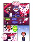  &lt;3 3:4 4_eyes absurd_res anthro avian bird clothed clothing comic demon dialogue english_text eyes_closed group hazbin_hotel helluva_boss hi_res male midiroo multi_eye owl red_eyes speach_bubble stolas_(vivzmind) text valentino_(vivzmind) 