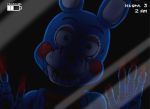  2015 ambiguous_gender animatronic anthro blood blue_body bodily_fluids bow_tie five_nights_at_freddy&#039;s five_nights_at_freddy&#039;s_2 freckles green_eyes ill825_(artist) lagomorph leaking leporid looking_at_viewer machine mammal multicolored_body nightmare_fuel on_glass open_mouth rabbit red_cheeks robot solo toy_bonnie_(fnaf) video_games what_has_science_done where_is_your_god_now 