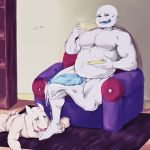  1:1 absurd_res asriel_dreemurr beverage big_penis bodily_fluids cum cum_on_feet duo foot_fetish foot_lick foot_play genital_fluids genitals hi_res humanoid insaneeighteen licking male male/male overweight overweight_male penis sans_(undertale) slightly_chubby tea tongue tongue_out undertale video_games 
