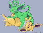  &lt;3 4:3 alternate_color animal_genitalia animal_pussy anus bodily_fluids canid canine canine_pussy drooling duo eeveelution espeon female female/female feral feral_on_feral fur genitals green_body green_fur heart_tail jolteon looking_at_viewer mammal nintendo obscenecanary pok&eacute;mon pok&eacute;mon_(species) pussy saliva saliva_on_pussy saliva_string shiny_pok&eacute;mon simple_background spread_legs spreading video_games yellow_body yellow_fur 