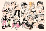  +_+ 5girls aori_(splatoon) ass black_dress black_footwear black_hair black_jumpsuit black_legwear black_shorts blush breasts drawstring dress earrings gloves green_eyes green_legwear grey_hair hands_in_pockets headphones hime_(splatoon) hood hood_down hoodie hotaru_(splatoon) inkling jewelry large_breasts looking_at_viewer multiple_girls multiple_views octoling open_mouth orange_eyes pantyhose pointy_ears purple_legwear shirt shoes short_jumpsuit short_sleeves shorts simple_background sitting splatoon_(series) tan_background thighhighs white_footwear white_gloves white_hair white_hoodie white_shirt yellow_eyes yuta_agc 