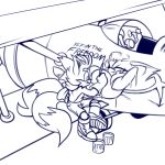  1:1 2_tails aircraft airplane anthro biplane canid canine chiropteran english_text female fox hyoumaru male mammal miles_prower monochrome multi_tail nose_art painting pinup pose rouge_the_bat sonic_the_hedgehog_(series) text 