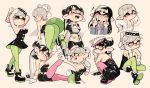  +_+ 2girls adjusting_clothes adjusting_headwear aori_(splatoon) armpits ass black_dress black_hair black_jumpsuit black_shirt black_shorts blush closed_eyes coat cousins domino_mask double_v drawstring dress food food_on_head gloves green_legwear grey_coat grey_hair hood hood_down hoodie hotaru_(splatoon) long_hair mask midriff mole mole_under_eye multiple_girls navel necktie object_on_head one_eye_closed open_mouth pantyhose purple_legwear red_neckwear sharp_teeth shirt short_jumpsuit shorts simple_background sitting splatoon_(series) standing strapless strapless_dress strapless_jumpsuit tan_background teeth tentacle_hair v white_gloves white_hoodie yellow_eyes yuta_agc 