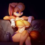  2016 anthro ball basketball basketball_(ball) bottle breasts clothing crossed_legs female hi_res lagomorph lola_bunny looking_at_viewer looney_tunes mammal rabbit shorts smile solo space_jam tube_top under_boob warner_brothers white-devil 