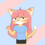  1:1 anime_eyes anthro blue_clothing blue_shirt blue_topwear clothing domestic_cat felid feline felis female mammal ribonwastaken shirt solo topwear 