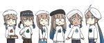  :&gt; bangs beret blue_eyes blue_hair braid captain_nemo_(fate/grand_order) closed_eyes closed_mouth dirty eyebrows_visible_through_hair fate/grand_order fate_(series) feathers glasses gradient_hair hair_ribbon hamu_koutarou hand_on_hip hat highres holding light_brown_hair long_hair low_twintails mole mole_under_mouth multicolored_hair opaque_glasses open_mouth ribbon short_twintails sidelocks simple_background single_braid smile sweater turban twintails white_background white_headwear white_sweater 