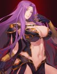 1girl breasts claws commentary fate/grand_order fate_(series) gorgon_(fate) hair_intakes highres hikichi_sakuya huge_breasts long_hair looking_at_viewer monster_girl navel parted_lips purple_eyes purple_hair scales smile solo stomach very_long_hair 