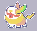  commentary creature dog english_commentary full_body gen_8_pokemon grey_background no_humans pinkgermy pokemon pokemon_(creature) simple_background solo standing tongue tongue_out yamper 