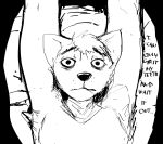  2020 anthro bags_under_eyes bed black_and_white canid canine canis comic english_text furniture ghost_pupper&#039;s_boyfriend hi_res hladilnik mammal monochrome on_bed sketch text wolf 