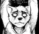  2020 anthro bags_under_eyes black_and_white bodily_fluids canid canine canis comic crying english_text ghost_pupper&#039;s_boyfriend hi_res hladilnik mammal monochrome scared sketch tears text wolf 