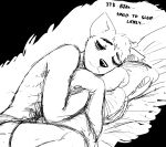  2020 anthro bed black_and_white canid canine canis comic english_text furniture ghost_pupper&#039;s_boyfriend hi_res hladilnik male mammal monochrome on_bed one_eye_half-closed pillow pillow_hug sketch solo text wolf 