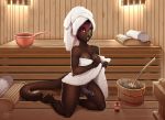  2018 anthro balls breasts deerstail detailed_background digital_media_(artwork) domestic_cat eyebrows eyelashes felid feline felis genitals gynomorph heterochromia intersex kneeling mammal penis solo 