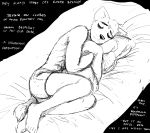  2020 anthro bed black_and_white boxers_(clothing) canid canine canis clothing comic english_text eyes_closed furniture ghost_pupper&#039;s_boyfriend hi_res hladilnik male mammal monochrome on_bed pillow pillow_hug sketch sleeping solo text underwear wolf 