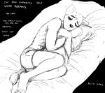  2020 anthro bed black_and_white boxers_(clothing) canid canine canis clothing comic english_text furniture ghost_pupper&#039;s_boyfriend hi_res hladilnik male mammal monochrome on_bed one_eye_half-closed pillow pillow_hug sketch solo text underwear wolf 