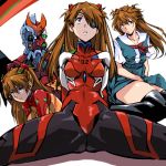  1girl blue_eyes bodysuit breasts brown_hair commentary_request covered_navel eva_02 evangelion:_2.0_you_can_(not)_advance evangelion:_3.0_you_can_(not)_redo eyepatch hair_ornament kamisimo_90 long_hair mecha medium_breasts neon_genesis_evangelion plugsuit purple_eyes rebuild_of_evangelion school_uniform shikinami_asuka_langley shirt simple_background sitting souryuu_asuka_langley test_plugsuit white_background 