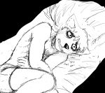  2020 anthro bags_under_eyes bed black_and_white bodily_fluids boxers_(clothing) canid canine canis clothing comic crying english_text furniture ghost_pupper&#039;s_boyfriend hi_res hladilnik male mammal monochrome on_bed sketch solo tears text underwear wolf 