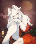  abstract_background alcohol anthro barefoot bedroom_eyes beverage big_breasts biped black_nose blush breasts canid canine canis champagne champagne_glass clothed clothing domestic_dog dress female floppy_ears fluffy fur green_eyes hair hi_res kemono long_hair looking_at_viewer mammal monotone_body monotone_fur monotone_hair narrowed_eyes red_clothing red_dress seductive sitting smile solo white_body white_fur white_hair whooo-ya 