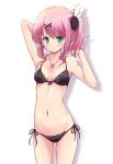  1girl aqua_eyes black_bra black_panties bra breasts chiyoda_momo collarbone duplicate hair_ornament highres jewelry looking_at_viewer machikado_mazoku medium_breasts mel_(melty_pot) navel necklace panties pink_hair scar short_hair side-tie_panties solo underwear underwear_only x_hair_ornament 