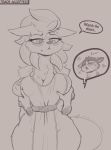  &lt;3 anthro blush bodily_fluids canid canine canis clothing cooliehigh domestic_cat duo felid feline felis female hi_res lucy_(cooliehigh) male mammal nipples speech_bubble sweat text wolf 