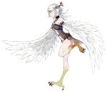  1girl aisutabetao ass bird_wings breasts cleavage earrings hair_ornament harpy highres jewelry monster_girl navel original profile white_feathers white_hair wings yellow_eyes 