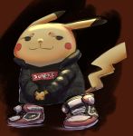  bard-bot big_shoes black_clothing black_jacket black_shirt black_topwear clothing footwear hands_together jacket male meme meme_clothing nintendo pikachu pok&eacute;mon pok&eacute;mon_(species) red_clothing red_footwear red_shoes shirt shoes smug solo supreme text text_on_clothing topwear video_games yellow_body yellow_tail 