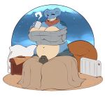  anthro avian bedding belly big_breasts blanket breasts brownie chair cleavage clothed clothing cup duo female furniture gin-blade hi_res huge_breasts inside lapras male nintendo plate pok&eacute;mon pok&eacute;mon_(species) radiator scarf slightly_chubby steam sweater topwear video_games 