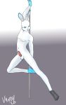  10:16 anthro dancing erection fur genitals hi_res humanoid_genitalia lagomorph long_ears male mammal penis pole pole_dancing sky(nelo) solo vandy white_body white_fur 