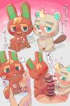  2:3 animal_crossing anthro beaver blonde_hair blue_eyes blush c.j._(animal_crossing) chibi collaborative collaborative_fellatio collaborative_sex dairy_products erection fellatio food genitals group group_sex hair hare hi_res human human_on_anthro interspecies lagomorph leporid male male/male mammal nintendo o&#039;hare_(animal_crossing) oral penile penis pigmyhippotam rodent sex size_difference threesome video_games whipped_cream 