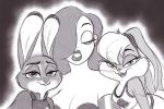  anthro ashley_nichols bedroom_eyes breasts buckteeth cleavage clothed clothing disney ear_piercing ear_ring female group half-closed_eyes hi_res human jessica_rabbit judy_hopps lagomorph leporid lola_bunny looney_tunes mammal monochrome narrowed_eyes piercing police_uniform rabbit seductive space_jam teeth uniform warner_brothers who_framed_roger_rabbit zootopia 