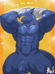  2020 3:4 abs anthro balls big_muscles big_penis blue_body digital_media_(artwork) draconer eyeless foreskin genitals hi_res huge_muscles humanoid_genitalia humanoid_penis male masterelrest muscular muscular_anthro muscular_arms muscular_male muscular_thighs nude orange_background pecs penis removing_top simple_background solo uncut vein veiny_penis 