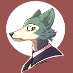  1:1 absurd_res admiralbarley anthro beastars canid canine canis clothed clothing eyebrows facing_aside fur grey_body grey_fur grey_tail hi_res legoshi_(beastars) male mammal multicolored_body multicolored_fur necktie red_background simple_background solo two_tone_body two_tone_fur white_body white_fur wolf 
