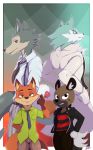  2020 aggressive_retsuko anthro beastars bigdon1992 brand_new_animal canid canine canis clothed clothing digital_media_(artwork) disney fox fur grey_body grey_fur group haida hi_res hyaenid legoshi_(beastars) male mammal nick_wilde red_fox sanrio shirou_ogami spotted_hyena studio_trigger wolf zootopia 